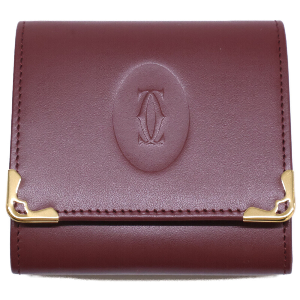 Cartier Must Line Leather Wallet/Coin Case, Bordeaux, Men's
